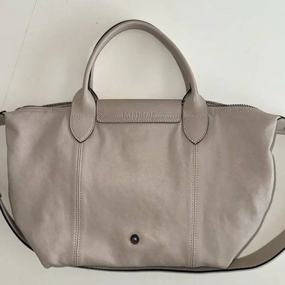 Longchamp le pliage cuir leather small handbag bag nude bone ivory off-white - Picture 7 of 17